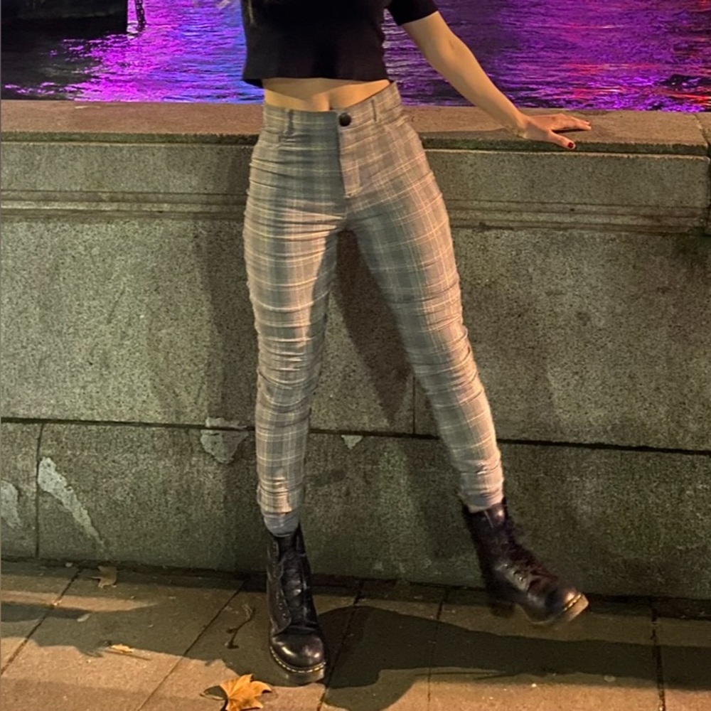 Zara Gray Checkered Skinny Pants